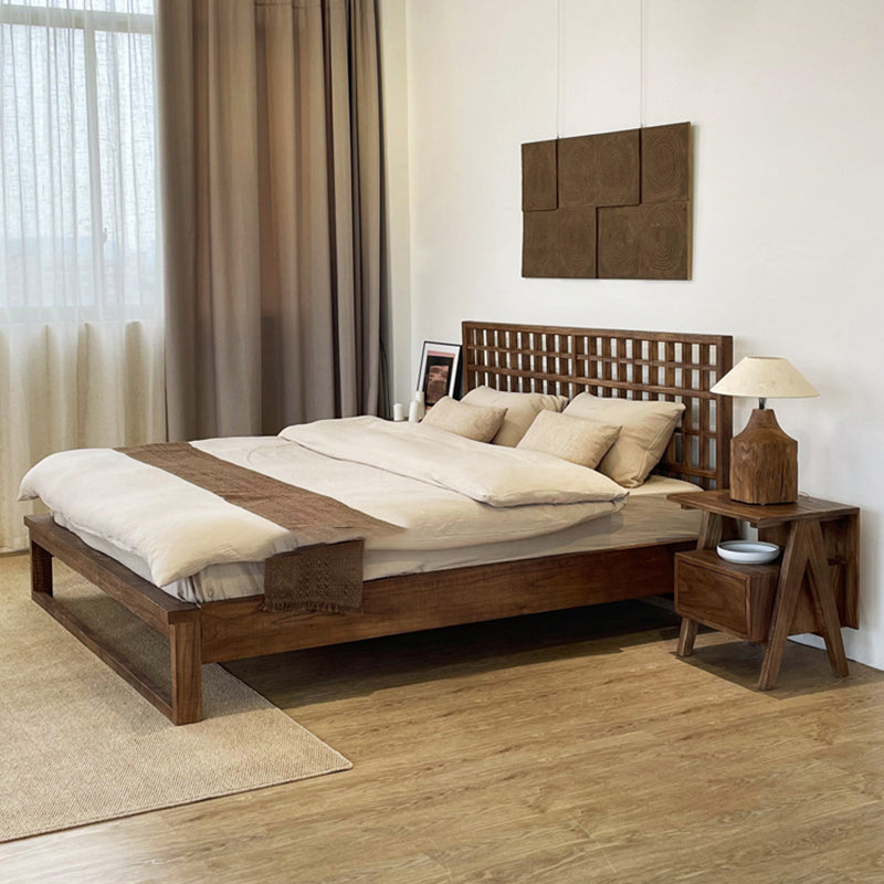 Traditional Japanese Solid Wood Square Nightstand With Inverted-V Legs 2 Tiers For Bedroom