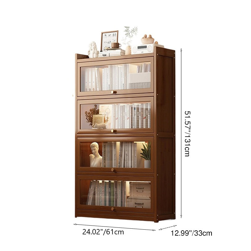 Bibliothèque rectangulaire traditionnelle vintage en acrylique et bambou avec 5 niveaux pour salon 