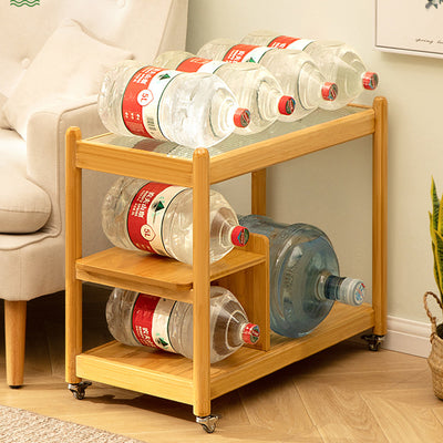 Modern Minimalist Glass Bamboo Rectangular Movable Coffee Table With 3 Tiers For Living Room