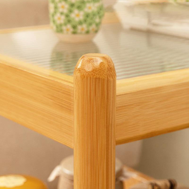 Modern Minimalist Glass Bamboo Rectangular Movable Coffee Table With 3 Tiers For Living Room