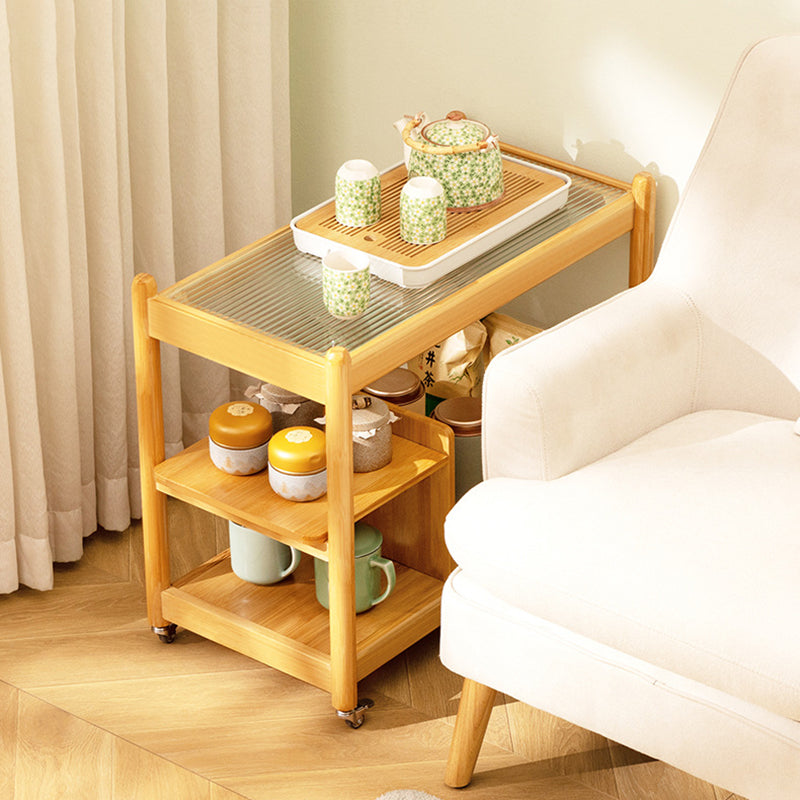 Modern Minimalist Glass Bamboo Rectangular Movable Coffee Table With 3 Tiers For Living Room