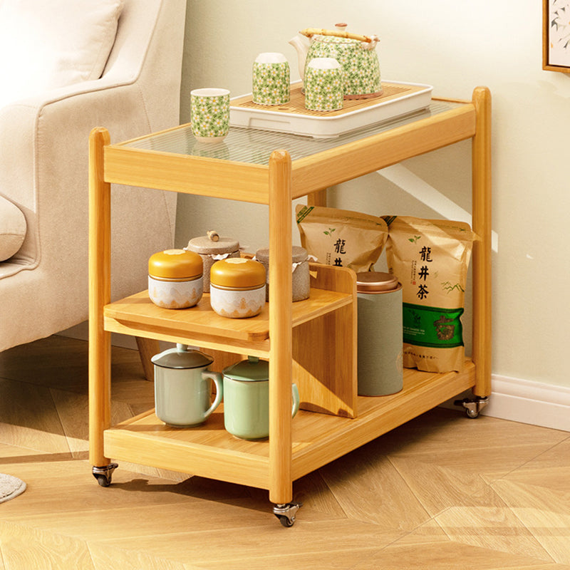 Modern Minimalist Glass Bamboo Rectangular Movable Coffee Table With 3 Tiers For Living Room