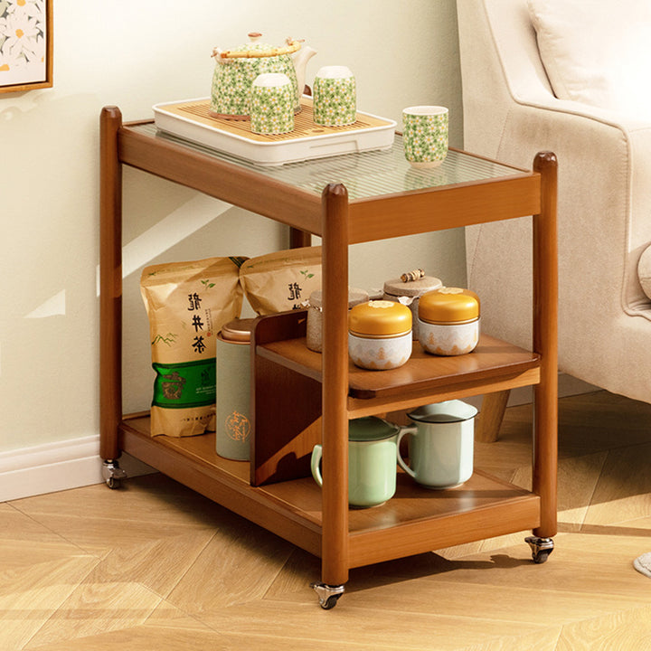 Table basse rectangulaire mobile en verre et bambou au style minimaliste moderne avec 3 niveaux pour salon 