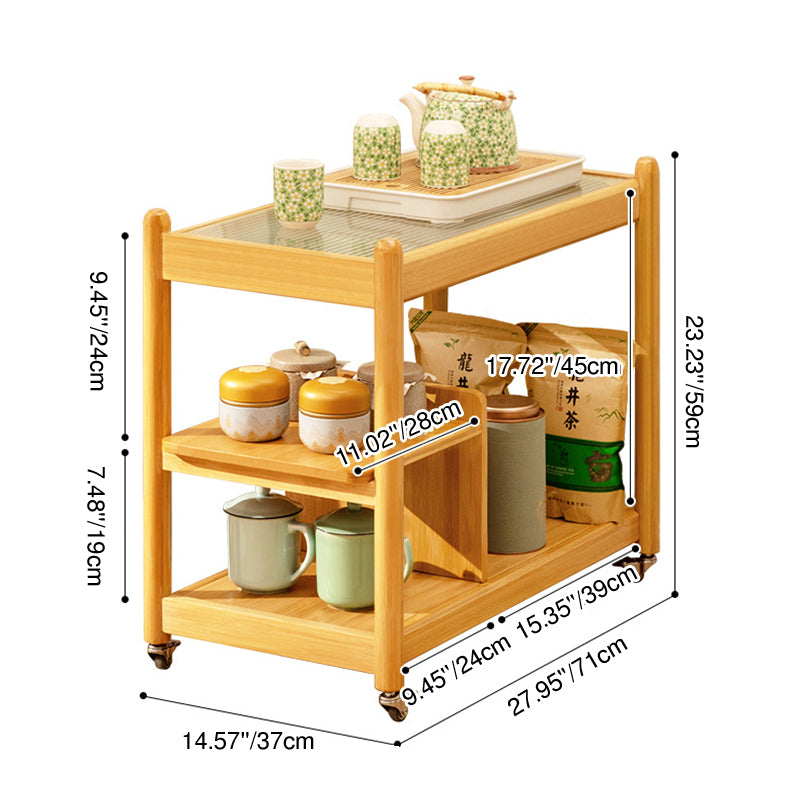 Modern Minimalist Glass Bamboo Rectangular Movable Coffee Table With 3 Tiers For Living Room