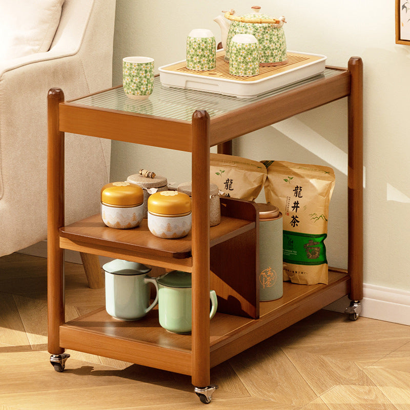 Modern Minimalist Glass Bamboo Rectangular Movable Coffee Table With 3 Tiers For Living Room