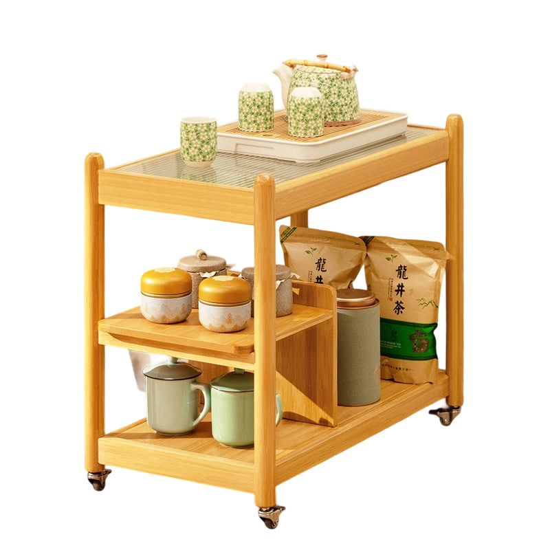 Modern Minimalist Glass Bamboo Rectangular Movable Coffee Table With 3 Tiers For Living Room