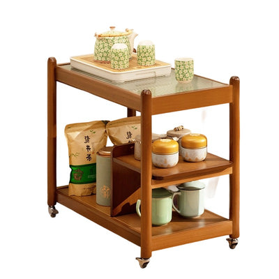 Modern Minimalist Glass Bamboo Rectangular Movable Coffee Table With 3 Tiers For Living Room