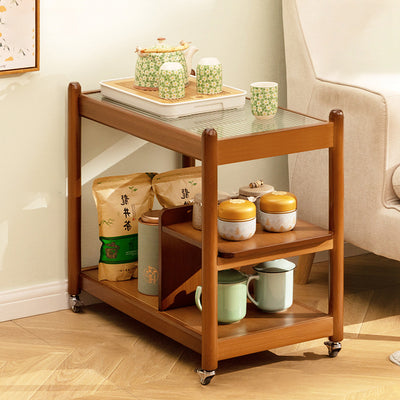 Modern Minimalist Glass Bamboo Rectangular Movable Coffee Table With 3 Tiers For Living Room