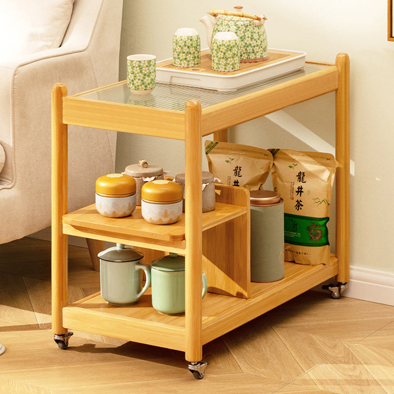 Modern Minimalist Glass Bamboo Rectangular Movable Coffee Table With 3 Tiers For Living Room