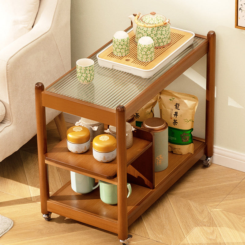 Modern Minimalist Glass Bamboo Rectangular Movable Coffee Table With 3 Tiers For Living Room