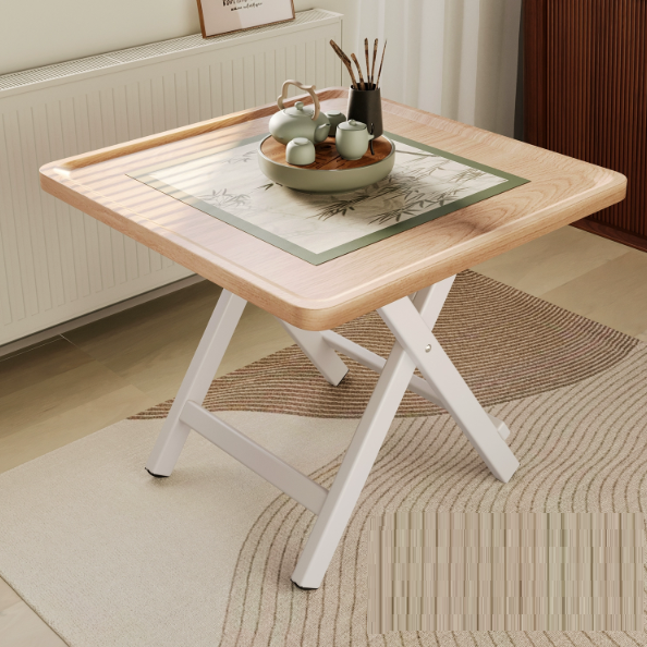 Traditioneller Vintage-Mitteldichte-Faserplatte-Eisenrahmen-Rundquadrat-Klapptisch mit 1-Stufe für Esszimmer 