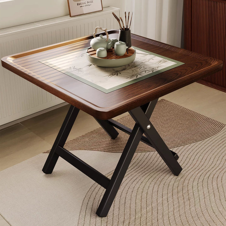 Traditioneller Vintage-Mitteldichte-Faserplatte-Eisenrahmen-Rundquadrat-Klapptisch mit 1-Stufe für Esszimmer 