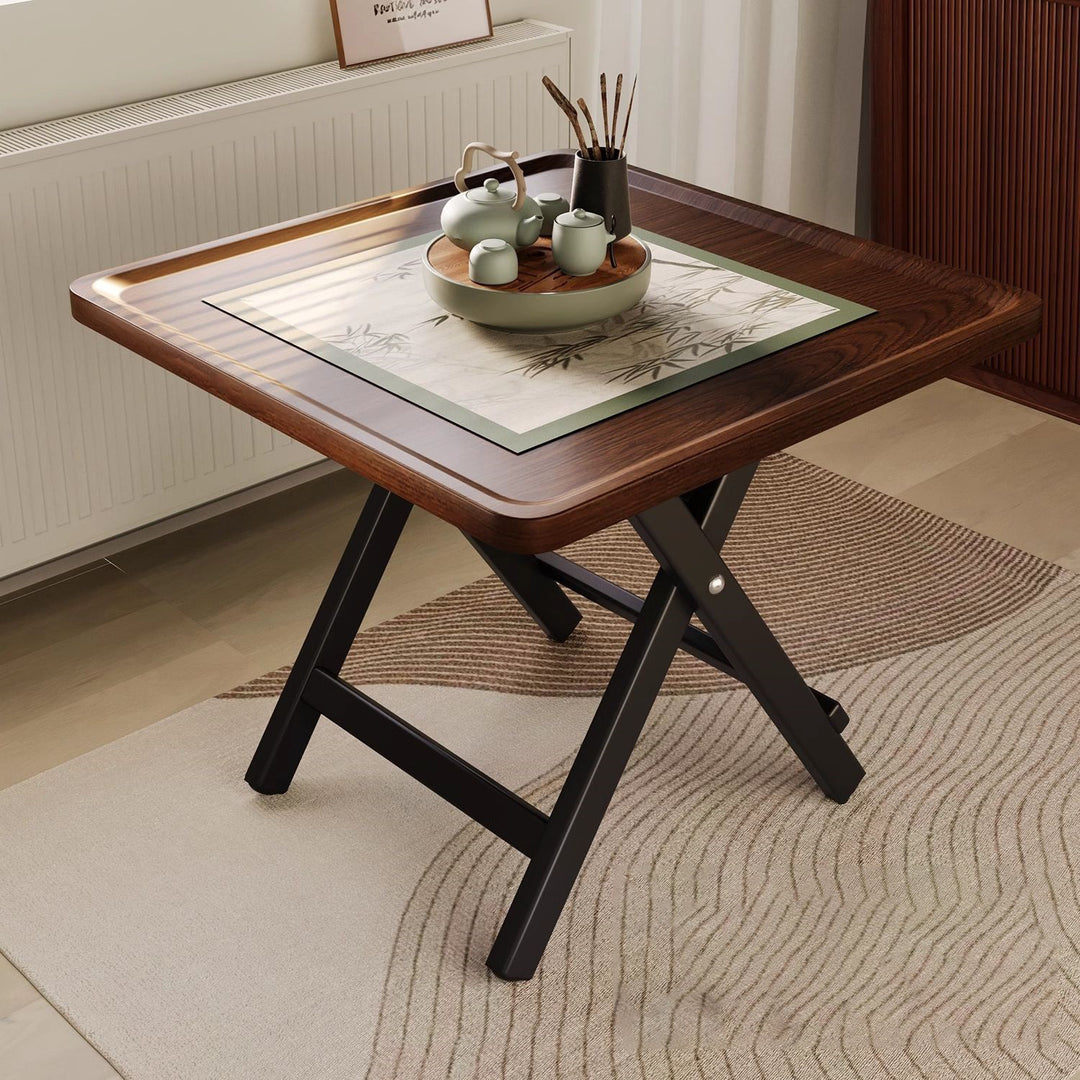 Traditioneller Vintage-Mitteldichte-Faserplatte-Eisenrahmen-Rundquadrat-Klapptisch mit 1-Stufe für Esszimmer 