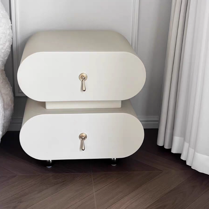 Table de chevet moderne en bois massif et métal, ovale et carrée, avec 2 tiroirs pour chambre à coucher 