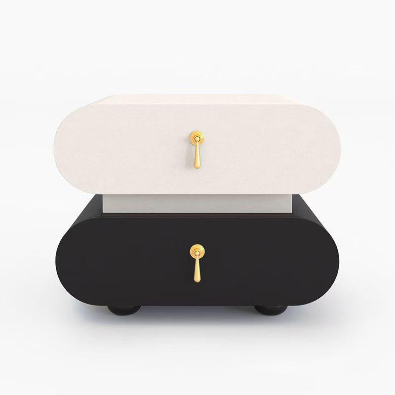 Table de chevet moderne en bois massif et métal, ovale et carrée, avec 2 tiroirs pour chambre à coucher 
