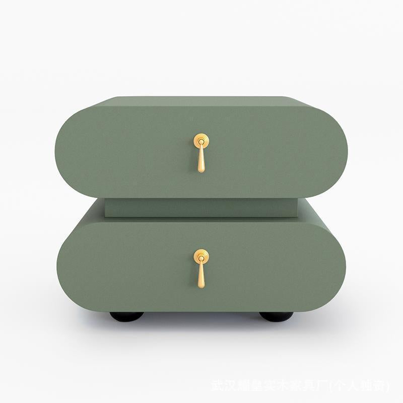 Modern Luxury Solid Wood Metal Oval Square Nightstand With 2 Drawers For Bedroom
