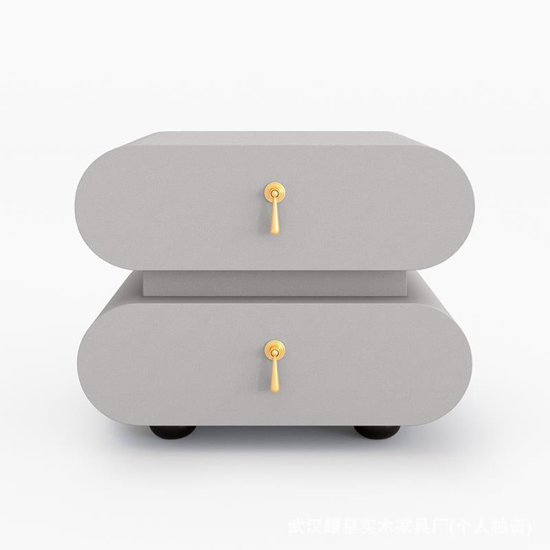 Modern Luxury Solid Wood Metal Oval Square Nightstand With 2 Drawers For Bedroom