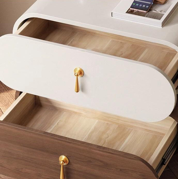 Table de chevet moderne en bois massif et métal, ovale et carrée, avec 2 tiroirs pour chambre à coucher 
