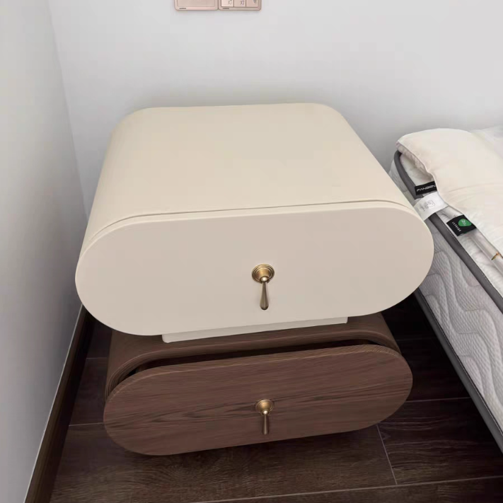 Table de chevet moderne en bois massif et métal, ovale et carrée, avec 2 tiroirs pour chambre à coucher 