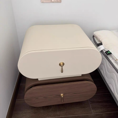 Modern Luxury Solid Wood Metal Oval Square Nightstand With 2 Drawers For Bedroom