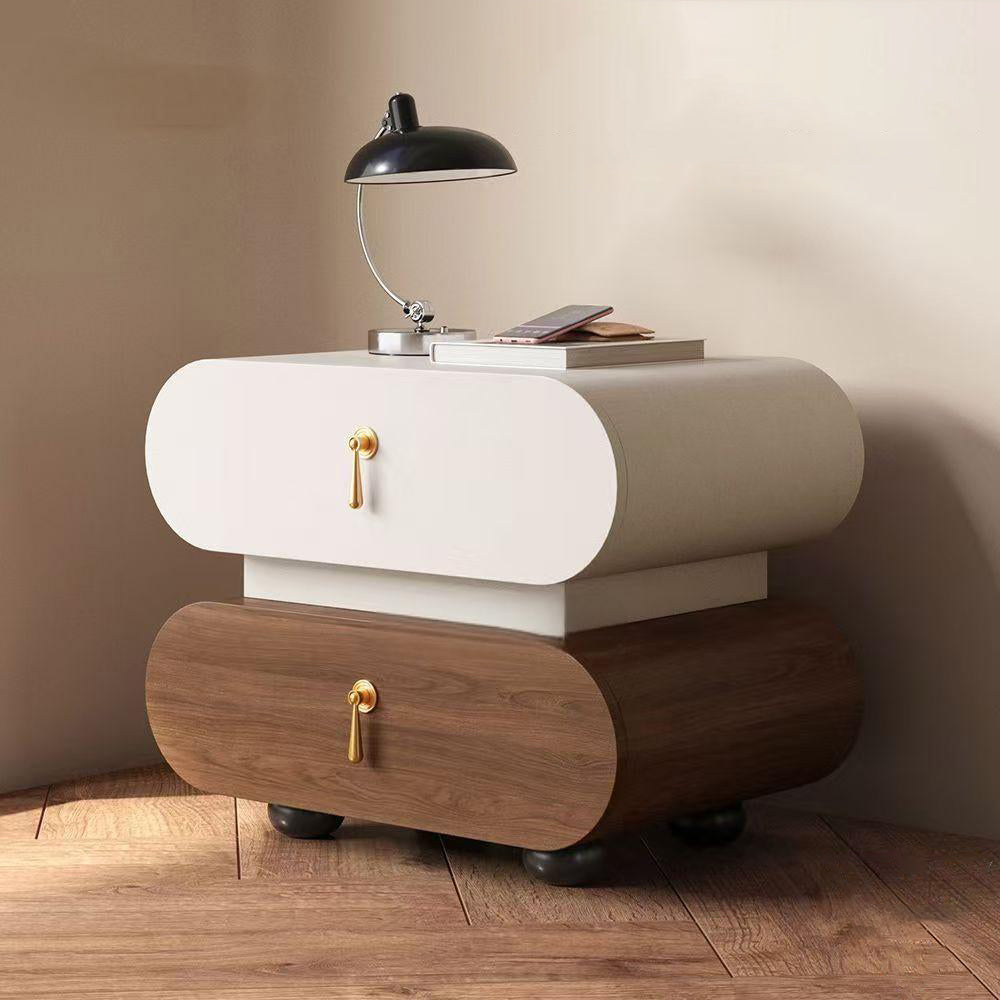 Table de chevet moderne en bois massif et métal, ovale et carrée, avec 2 tiroirs pour chambre à coucher 