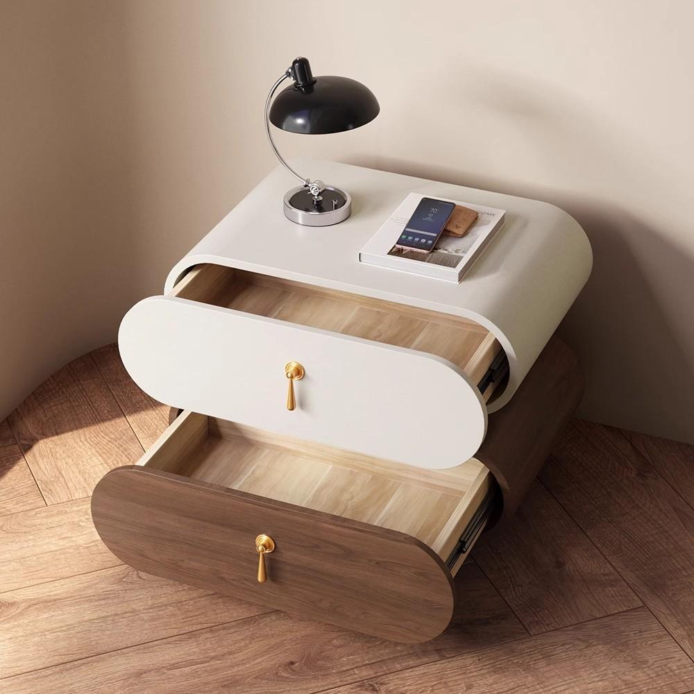 Table de chevet moderne en bois massif et métal, ovale et carrée, avec 2 tiroirs pour chambre à coucher 