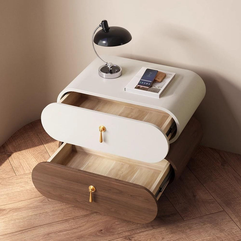 Modern Luxury Solid Wood Metal Oval Square Nightstand With 2 Drawers For Bedroom