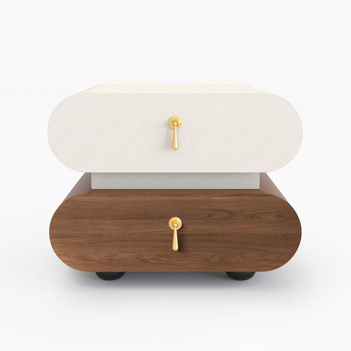 Table de chevet moderne en bois massif et métal, ovale et carrée, avec 2 tiroirs pour chambre à coucher 