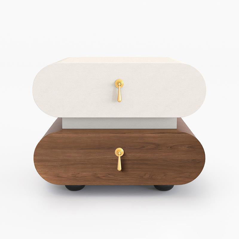 Modern Luxury Solid Wood Metal Oval Square Nightstand With 2 Drawers For Bedroom