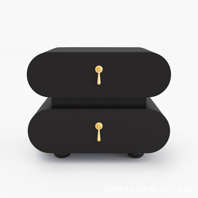 Modern Luxury Solid Wood Metal Oval Square Nightstand With 2 Drawers For Bedroom