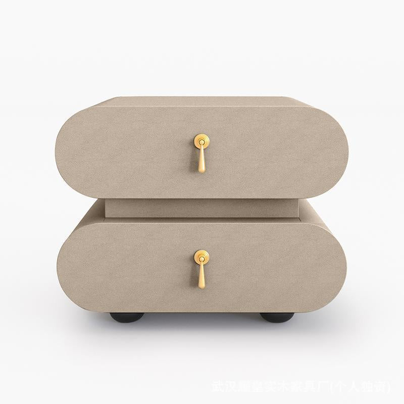 Modern Luxury Solid Wood Metal Oval Square Nightstand With 2 Drawers For Bedroom