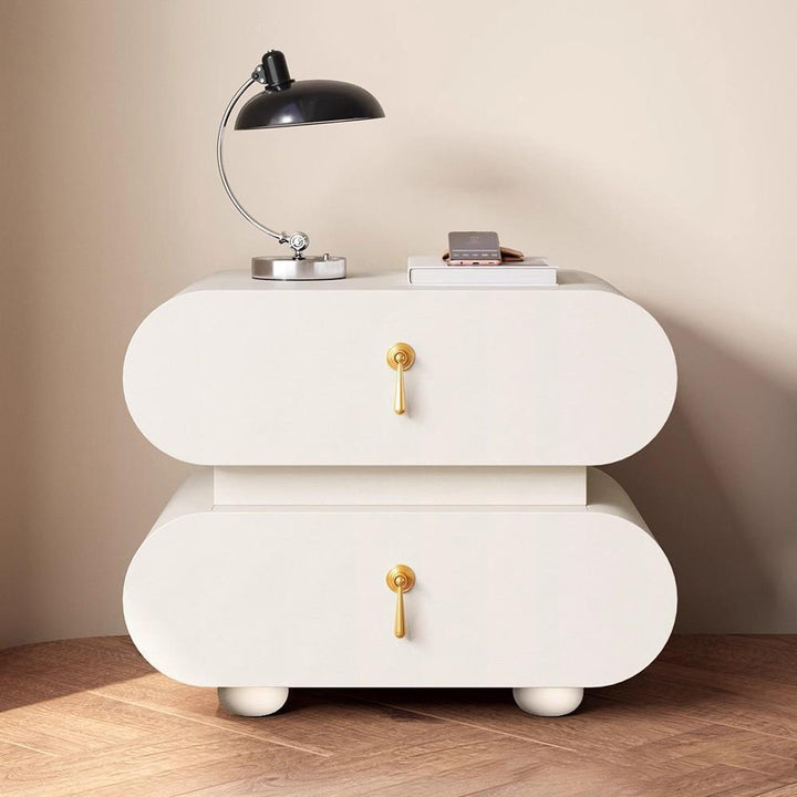 Table de chevet moderne en bois massif et métal, ovale et carrée, avec 2 tiroirs pour chambre à coucher 