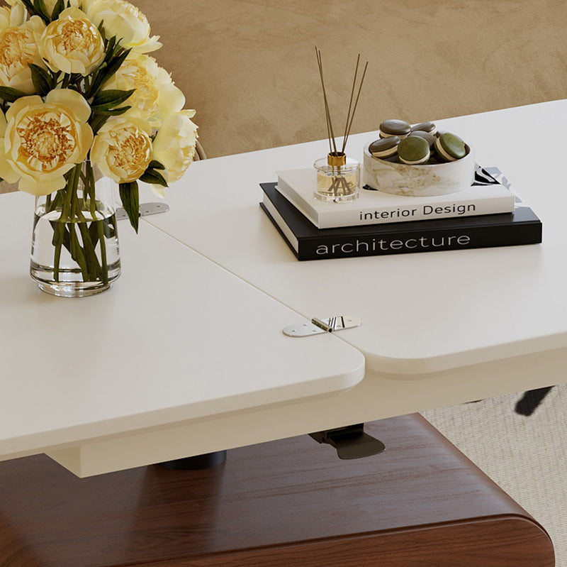 Traditional Chinese Solid Wood Hardware Rounded Square Lift-Top Coffee Table With 1-Tier For Living Room