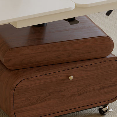 Traditional Chinese Solid Wood Hardware Rounded Square Lift-Top Coffee Table With 1-Tier For Living Room