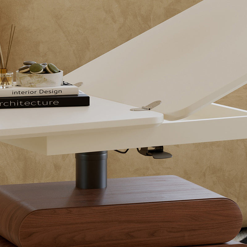 Traditional Chinese Solid Wood Hardware Rounded Square Lift-Top Coffee Table With 1-Tier For Living Room