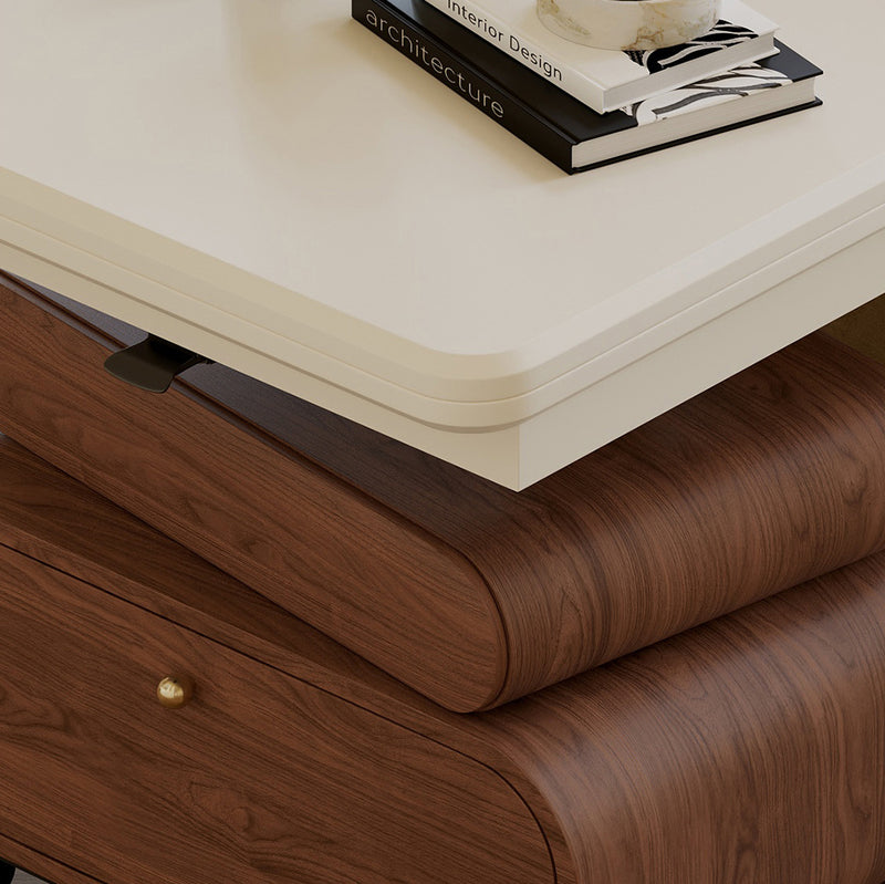 Traditional Chinese Solid Wood Hardware Rounded Square Lift-Top Coffee Table With 1-Tier For Living Room