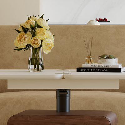 Traditional Chinese Solid Wood Hardware Rounded Square Lift-Top Coffee Table With 1-Tier For Living Room