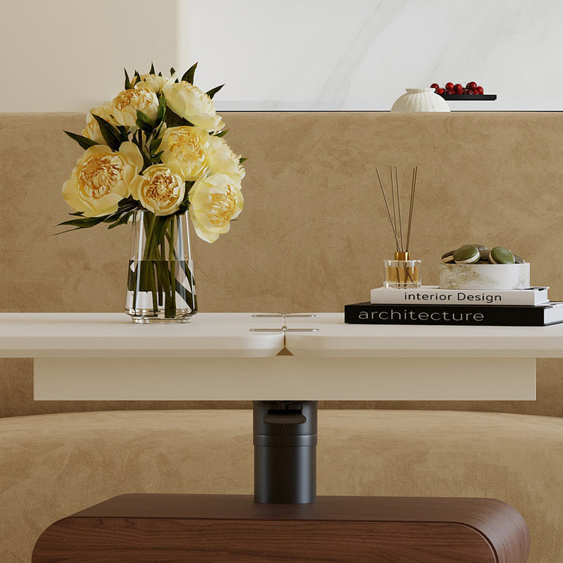 Traditional Chinese Solid Wood Hardware Rounded Square Lift-Top Coffee Table With 1-Tier For Living Room