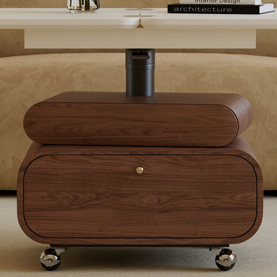 Traditional Chinese Solid Wood Hardware Rounded Square Lift-Top Coffee Table With 1-Tier For Living Room