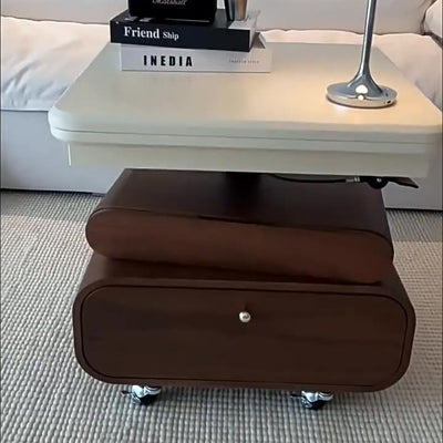 Traditional Chinese Solid Wood Hardware Rounded Square Lift-Top Coffee Table With 1-Tier For Living Room