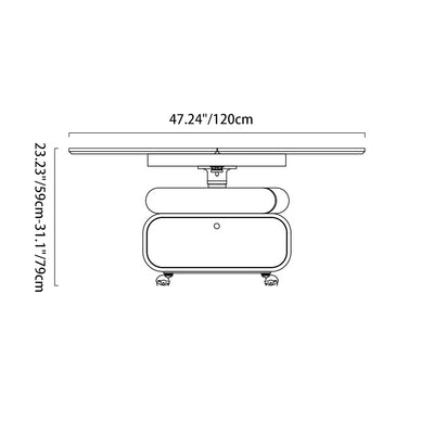 Traditional Chinese Solid Wood Hardware Rounded Square Lift-Top Coffee Table With 1-Tier For Living Room