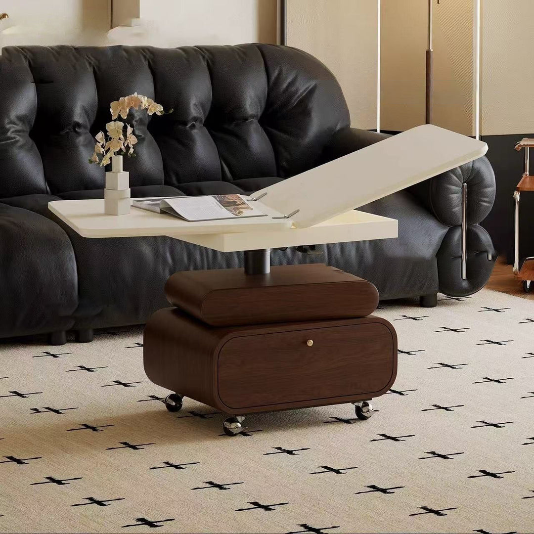 Table basse relevable ronde carrée en bois massif traditionnel chinois avec quincaillerie, à 1 niveau, pour salon 