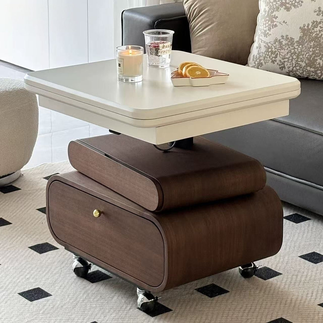 Table basse relevable ronde carrée en bois massif traditionnel chinois avec quincaillerie, à 1 niveau, pour salon 