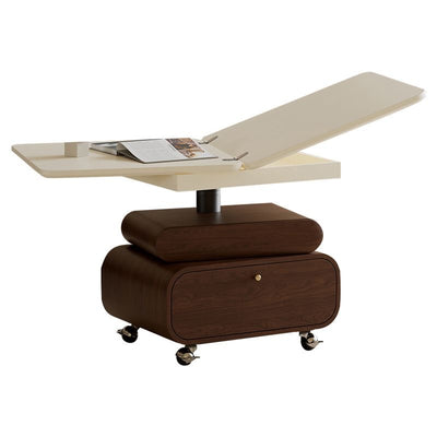 Traditional Chinese Solid Wood Hardware Rounded Square Lift-Top Coffee Table With 1-Tier For Living Room