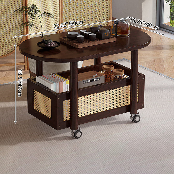 Table d'appoint ovale rectangulaire en rotin plastique bambou vintage traditionnel avec 1 niveau pour salon 