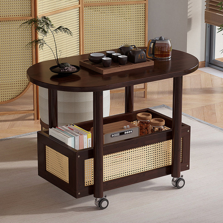 Table d'appoint ovale rectangulaire en rotin plastique bambou vintage traditionnel avec 1 niveau pour salon 