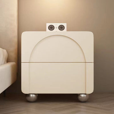 Traditional French Solid Wood Metal Stainless Steel Spherical Rectangular Nightstand With 2 Drawers For Bedroom