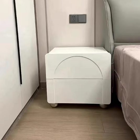 Traditional French Solid Wood Metal Stainless Steel Spherical Rectangular Nightstand With 2 Drawers For Bedroom