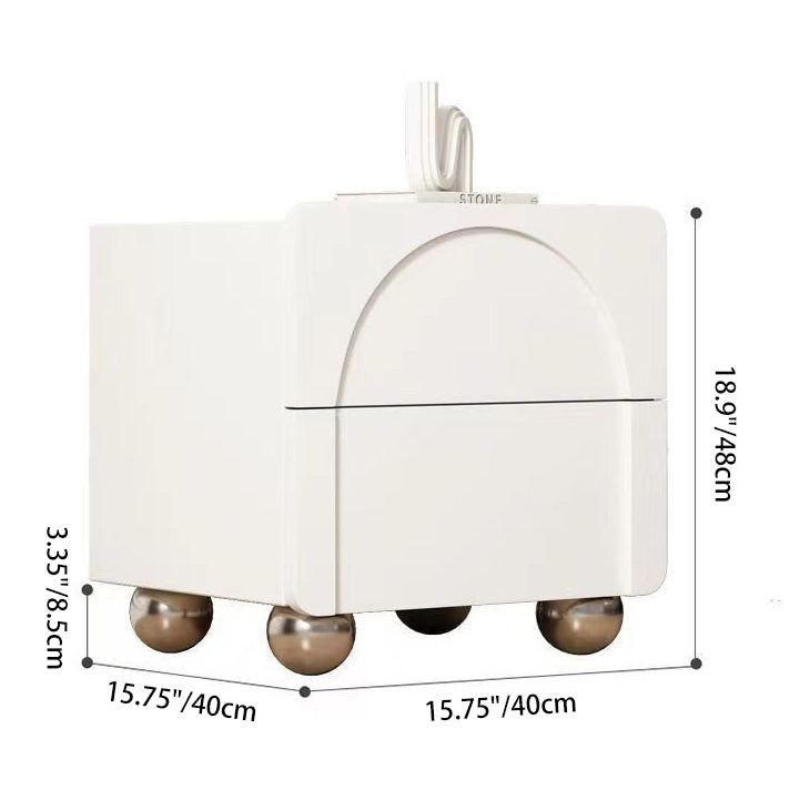 Traditional French Solid Wood Metal Stainless Steel Spherical Rectangular Nightstand With 2 Drawers For Bedroom