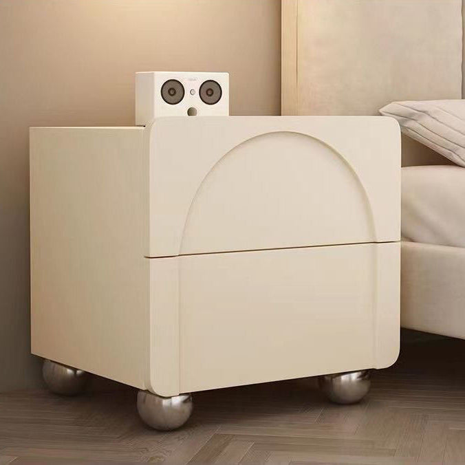 Traditional French Solid Wood Metal Stainless Steel Spherical Rectangular Nightstand With 2 Drawers For Bedroom